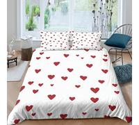 Red hearts patterncopripiumino microfibra morbida 3 Pezzi stampa 3D cerniera nascosta Valentine's Set Di Copripiumino con federe per cuscini traspirante morbido e comodo for adulti King（220x240cm）