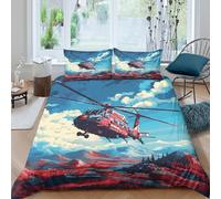 Red helicopter flyingSet Di Copripiumino microfibra morbida 3 pezzi motivo 3D con cerniera Adventure illust copripiumino incluso federe aiosa ultra morbido e traspirante for bambini Single（140x200cm）