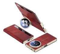 (Red) Honor Magic V6 5G Smart View Window, custodia in pelle, lente in metallo, supporto integrato