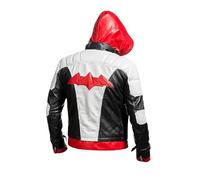 Red Hood Knight Inspired Bat Emblem Giacca da gioco in pelle - Vigilante Warrior Style nelle varianti nero e rosso, 01. Bianco, Nero, Rosso - Ecopelle, M