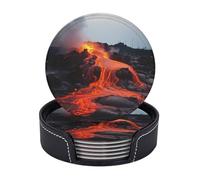 Red Hot Lava del vulcano Kilauea Set di 6 sottobicchieri con supporto sottobicchieri in pelle protezione da tavolo tappetino per tazza per bar decorazione tazza pad per tavolino da caffè cucina sala