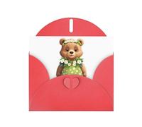 Red HYTTER - Biglietto di auguri per Natale, compleanni e anniversari con orsetto che indossa abiti floreali