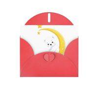 Red HYTTER - Biglietto di auguri per Natale, compleanni e anniversari, motivo: orsetto bianco sulla mezzaluna dorata