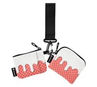 Red Ice Cream Plaid Checked Portamonete da donna Porta carte Mini Fashion Zipper Portafoglio da polso con portachiavi per uso quotidiano 2 Pz Porta tarjetas de crédito