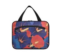 Red Indigo Morning Glory Abstract Flowers Hanging Toiletry Travel Bag con gancio, Designer Compact Medicine Borse per la mamma Hotel bolsas de maquillaje para Mujer L