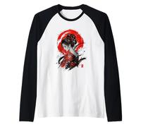 Red Ink Serenity Kimono Ritratto Stile Giapponese Art Design Maglia con Maniche Raglan