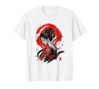 Red Ink Serenity Kimono Ritratto Stile Giapponese Art Design Maglietta