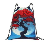 Red Japanese Maple Tree with The Moon Borsa Palestra Stringa Zaino Sportivo Pieghevole Tasche con Coulisse per Nuoto Spiaggia Yoga 36X42Cm