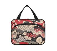 Red Japanese Zephyr Cherry Blossoms Hanging Kit da barba Borsa da viaggio con gancio, borsa da toeletta lavabile di design per viaggio Must Haves WC estuche para maquillaje L