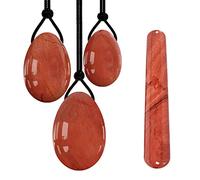 Red Jasper Drilled Yoni Egg Set 100% Natural Precious Gemstone Kegel Exerciser Yoni Wand Jade Eggs Red Stone Massage Balls,Set Forato Senza Scatola