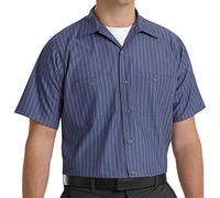 Red Kap - Camicia da Uomo a Righe industriali, a Maniche Corte Grigio/Blu a Righe. XXXXL