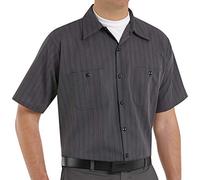 Red Kap Camicia Uomo Button Down, Antracite con Strisce Blu/Bianche, L