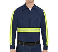 Red Kap Men's Enhanced Visibility Cotton Work Shirt, Navy with Yellow/Green Visibility Trim, Large
