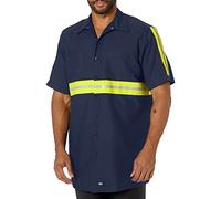 Red Kap Men's Enhanced Visibility IndustrialWork Shirt, Navy with Yellow/Green Visibility Trim, Short Sleeve 2X-Large