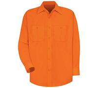 Red Kap Men's Enhanced Visibility Work Shirt, Fluorescent Orange, Long Sleeve Large