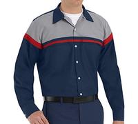 Red Kap Maglia Tecnica da Uomo, Manica Lunga Camicia da Lavoro con Bottoni, Navy/Rosso/Grigio Chiaro, XL