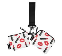Red Kiss and Lipstick - Porta carte da donna con portachiavi, mini portachiavi alla moda, con portachiavi, 2 pezzi, Bacio rosso e rossetto, 1 size, Casual