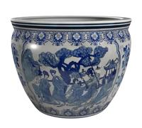 Red Lantern Oriental Furniture - Ciotola da pesca in porcellana bianca e blu, 30,5 cm