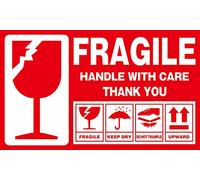 Red Large Fragile maniglia con cura Tenere asciutto verso l'alto Non calpestare scatola di spedizione adesivi di avvertimento etichetta scotch pacchi etichette adesive scatole spedizioni 300pcs