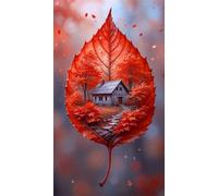 Red Leaf House Diamond Art Kits,5D Diamond Painting Kits for Adults,DIY Full Square Drill diamond painting kits for Beginners Rhinestone Embroidery Picture Art For Home Decor 70x150 cm