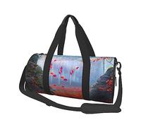 Red Leaf Stone Moss Printed Round Duffel Travel Bag Round Roll Bag Gym Fitness Bag Training Handbag, Nero, Taglia Unica, Nero , Taglia unica