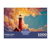 Red Lighthouse Stands Tall on The Coast 1000 Pezzi Cartoncino Premium Puzzle Red Lighthouse Antistress Gioco Creativo Puzzle Decorazioni Per La Casa 38x26cm/1000pcs
