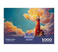 Red Lighthouse Stands Tall on The Coast 1000 Pezzi Cartoncino Premium Puzzle Red Lighthouse Immagini Vibranti Gioco Creativo Puzzle Decorazioni Per La Casa 70x50cm/1000pcs