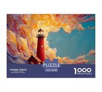 Red Lighthouse Stands Tall on The Coast 1000 Pezzi Cartone Robusto Puzzle Red Lighthouse Immagini Vibranti Gioco Creativo Puzzle Decorazioni Per La Casa 52x38cm/1000pcs