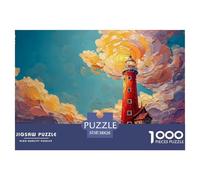 Red Lighthouse Stands Tall on The Coast 1000 Pezzi Cartone Robusto Puzzle Red Lighthouse Sfida Unica Gioco Per Famiglie Puzzle Per Adulti E Bambini 38x26cm/1000pcs
