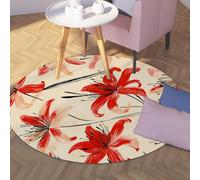 Red Lily 160cm Tappeto rotondo Romantico orientale floreale estetico Tappetini a pelo corto per soggiorno Studio Camera da letto senza spargimento