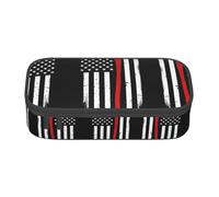 Red Line Firefighter USA Flag - Astuccio per matite di grande capacità, con cerniera, per ragazzi, ragazze, studenti, scuola, Nero , Taglia unica, Valigia