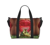 Red Lips - Borsa da palestra con stampa "Get Ready to Kiss A Frog", da donna, per weekender, per la notte, per oggetti personali, borsa a tracolla per donne e uomini, taglia unica, Nero , Taglia unica