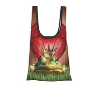 Red Lips - Borsa per la spesa riutilizzabile, pieghevole, lavabile, con scritta "Get Ready to Kiss A Frog", borsa per la spesa ecologica, per la spesa quotidiana