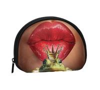 Red Lips Getting Ready to Kiss A Frog Print Mini Storage Bag Portafoglio a forma di conchiglia Portafoglio piccolo portamonete Shell Storage Bag