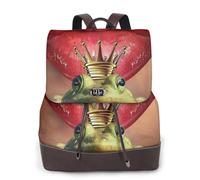 Red Lips Getting Ready to Kiss A Frog Print Zaino da donna Impermeabile Antifurto Leggero PU Moda Pelle Nylon Scuola Borsa a Tracolla Zaino Da Viaggio, Nero , Taglia unica