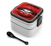 Red Lips with Diamond Bento Box - Contenitori impilabili a 2 strati, riutilizzabili, a prova di perdite, per adulti, da viaggio, 935,5 g, con cucchiaio, scatole bento portatili, adatte al microonde e