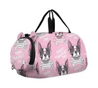 Red Lobsters Blue Starfish Duffle Bags per viaggio Tote Weekend Duffel Pernottamento Carry on Duffel Bag Boy Kids Bagagli Sport Bag, Simpatico cuore a righe Boston Terrier, classico