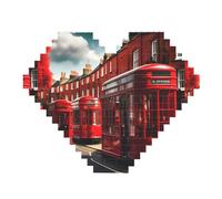 Red London Street Print Art Brick Puzzle a forma di cuore blocchi di costruzione fai da te set 3D puzzle decorazione per la casa 82 pezzi