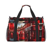Red London Street Print Borse da notte per donne e uomini borsa a tracolla borsa a tracolla per viaggi essenziali da viaggio, nero, Taglia unica