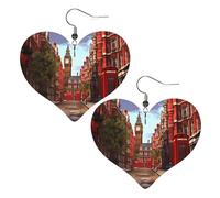 Red London Street Prints, orecchini pendenti in pelle a forma di cuore, eleganti e leggeri, per donne e ragazze, taglia unica, in pelle, senza pietre preziose
