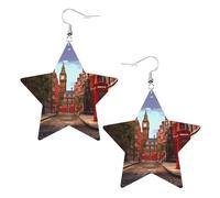 Red London Street Prints, orecchini pendenti in pelle a forma di stella, eleganti e leggeri, per donne e ragazze, taglia unica, in pelle, senza pietre preziose