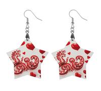 Red Love Little Dragon Orecchini in legno da donna, gioielli vintage eleganti in legno, orecchini leggeri per matrimoni, feste, regalo di tutti i giorni, Apricot shaped, Legno, Legno