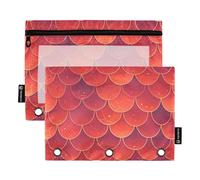 Red Mermaid - Astuccio in tessuto con motivo a squame per 3 anelli cartella con cerniera per cancelleria scolastica organizzatore Upplies