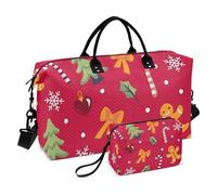 Red Merry Christmas Party Oversize Travel Duffel Bag Carry On Shoulder Weekend Tote Sports Duffel Bags con Toiletry Bag per Escursioni Pieghevole, Red Merry Christmas party, 1 size