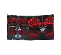 Red Mirror Rose Printing 1'Pack Banner Sign For Halloween, decorazione da appendere per interni ed esterni, resistente ai raggi UV con fori in metallo