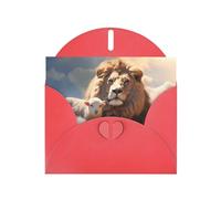 Red MJHKXLJ - Biglietto di auguri perlato con agnello e leone sulle nuvole, busta inclusa, perfetto per Natale, compleanni, San Valentino, matrimoni e molto altro ancora