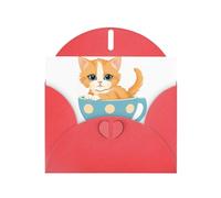 Red MJHKXLJ - Biglietto di auguri perlato con stampa di un piccolo gatto arancione in una tazza a pois, busta inclusa, perfetto per Natale, compleanni, San Valentino, matrimoni e molto altro ancora