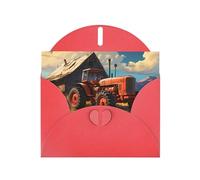 Red MJHKXLJ Farm - Biglietto di auguri perlato con stampa trattore rosso, busta inclusa, perfetto per Natale, compleanni, San Valentino, matrimoni e molto altro ancora