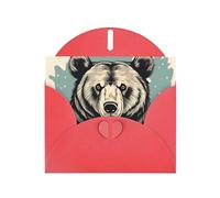 Red MJHKXLJ Wildlife - Biglietto di auguri perlato con stampa di orsetto disegnato a mano, busta inclusa, perfetto per Natale, compleanni, San Valentino, matrimoni e molto altro ancora
