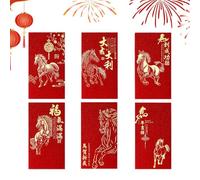 Red Money Envelopes - 6 pezzi, Horse Pattern Pocket | 2026 Auspicious Cloud Pattern Lunar New Year Red Envelopes For Boy, Girl, Adult, Family, Birthday Party, Housewarming, Winter Festival